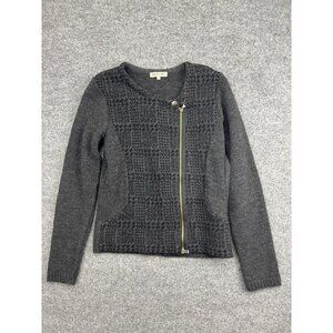 Maryline Cardigan Sweater‎ Womens Small Gray Wool Blend Asymmetrical Zip Knit